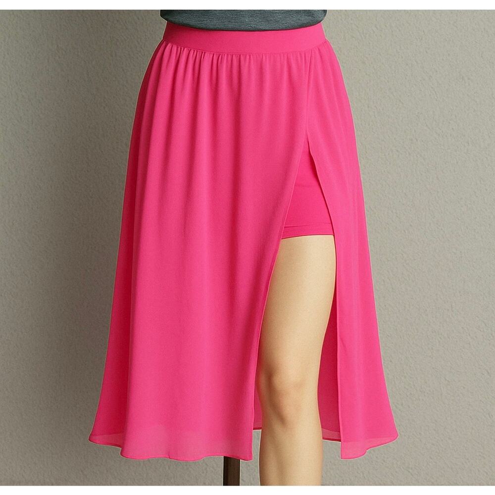 Shein‎ Hot Pink Split Maxi Skirt Built In Shorts High Waisted Womens M 6